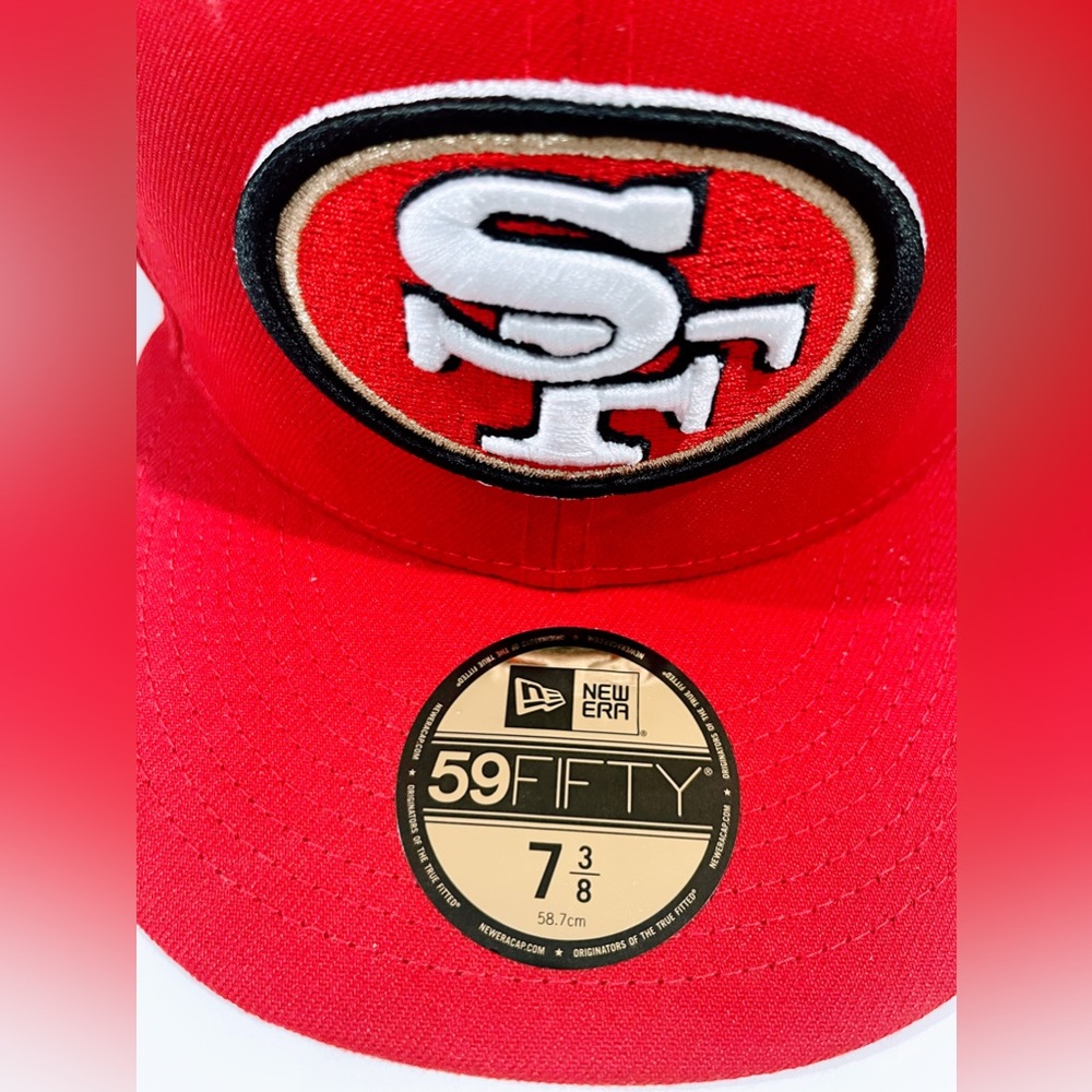 SF 49ERS RED Fitted Hat with Super Bowl Patches. Unisex.